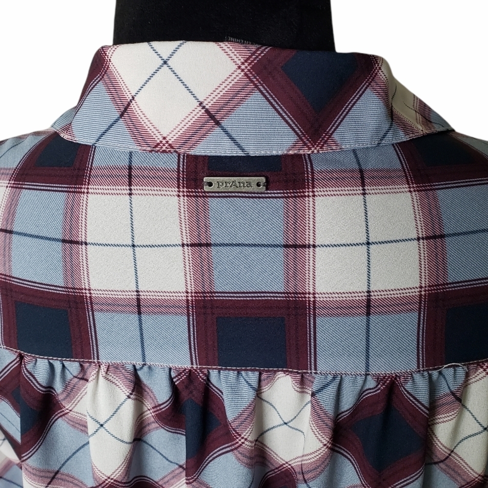 Prana Plaid Maroon Flint Maxi Tunic Size Small - Picture 9 of 11